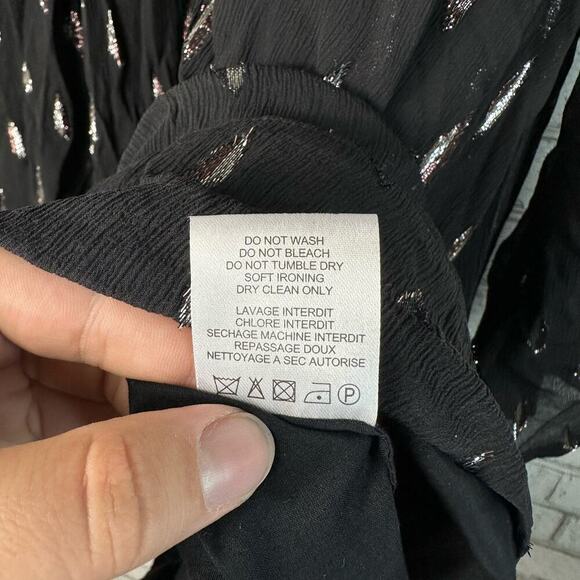 IRO Dress Paula Metallic Silk Tie Front Mini Long Sleeve Boho Black Silver 40 8 - Picture 5 of 7